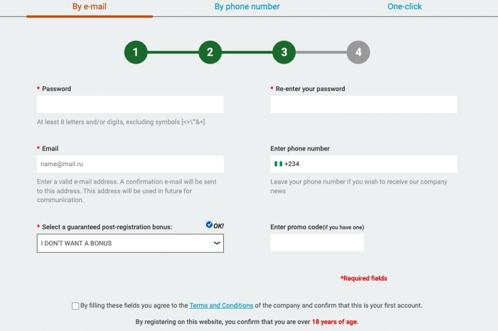 Melbet e-mail registration, third step